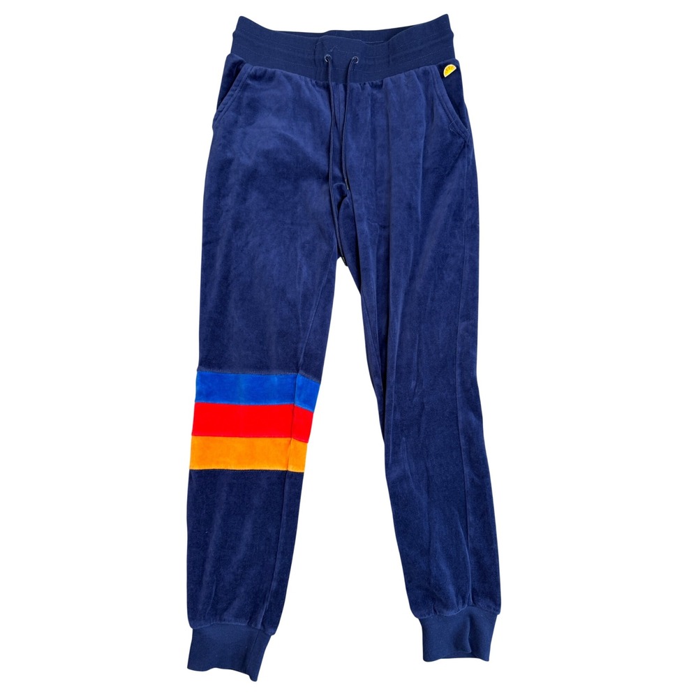 C&C California Velour Joggers Womens M Blue Rainbow Stripe Retro‎ Lounge Pants